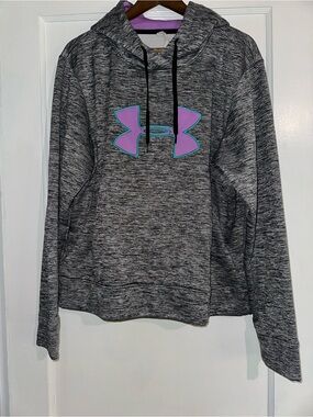 Under Armour Gray Marled Hoodie with Purple and Teal Logo